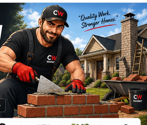 Detailed illustrated mason laying bricks